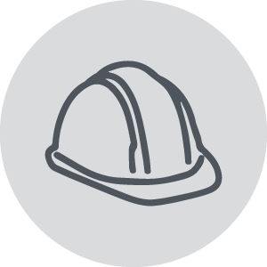 Icon for a construction hard hat on a gray circle
