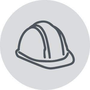 Icon for a construction hard hat on a gray circle